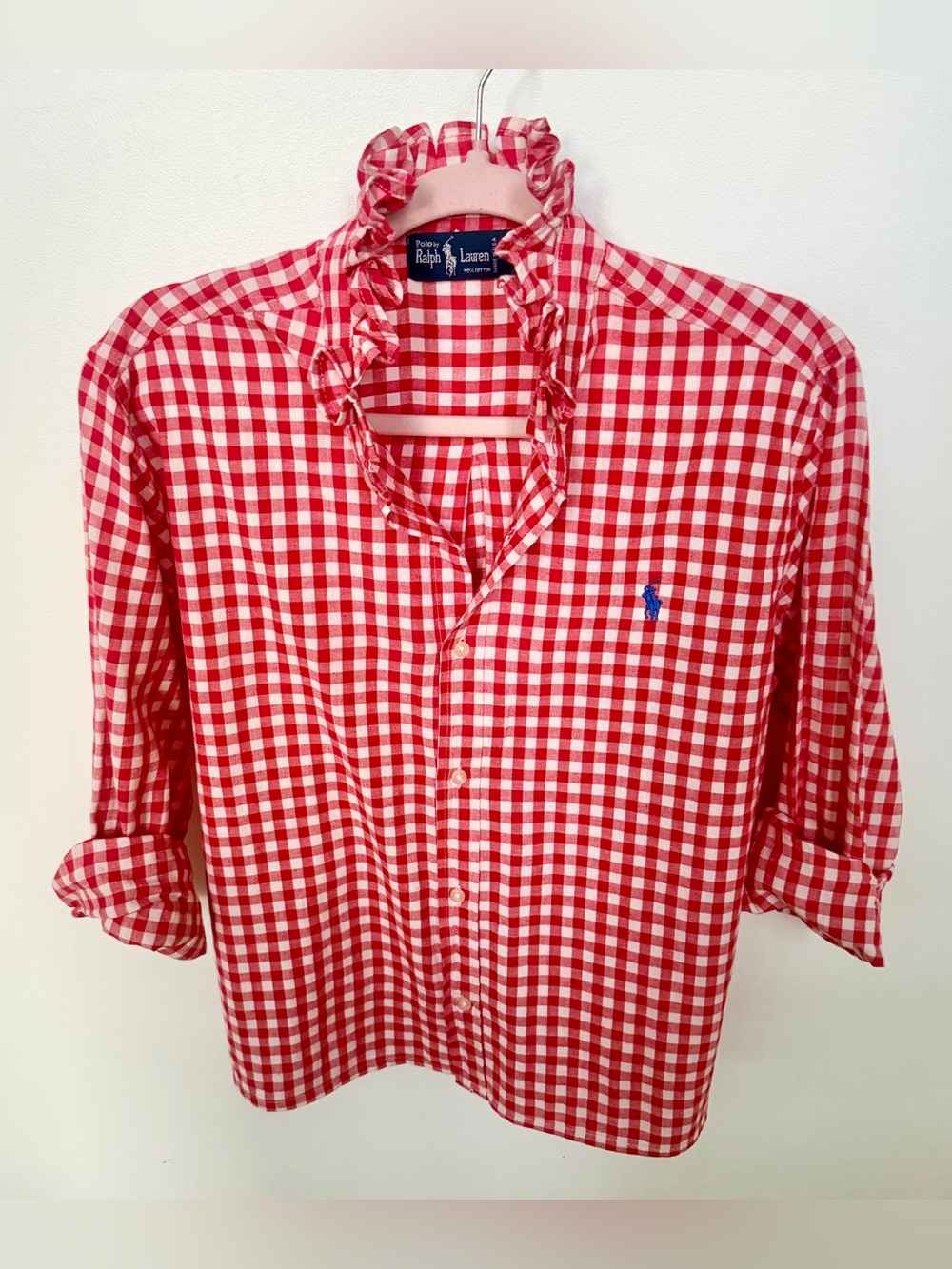Ralph Lauren Red and White Gingham Button-Down Shirt